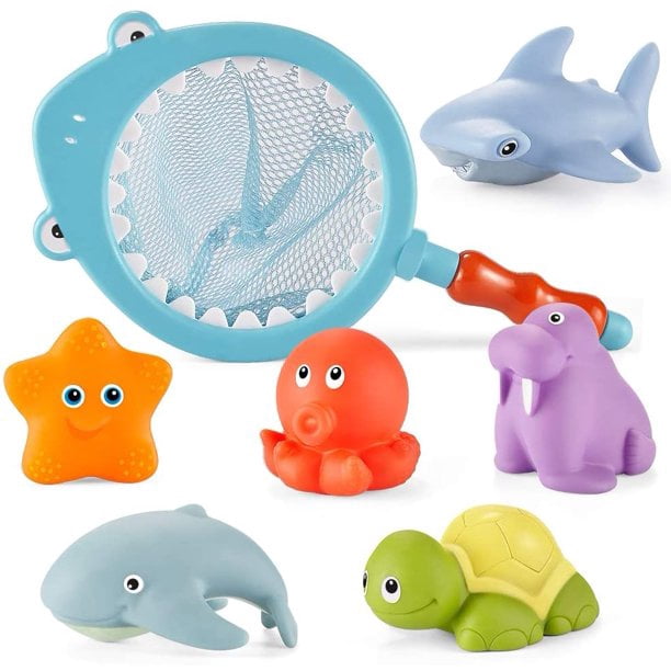7PCS Bath Toys for Toddlers 1-3, Water Spraying Discoloration Floating  Animals, Shark Fishing Play Set in Bathtub Bathroom Pool Bath Time  (Color-Changing Shark Style) 