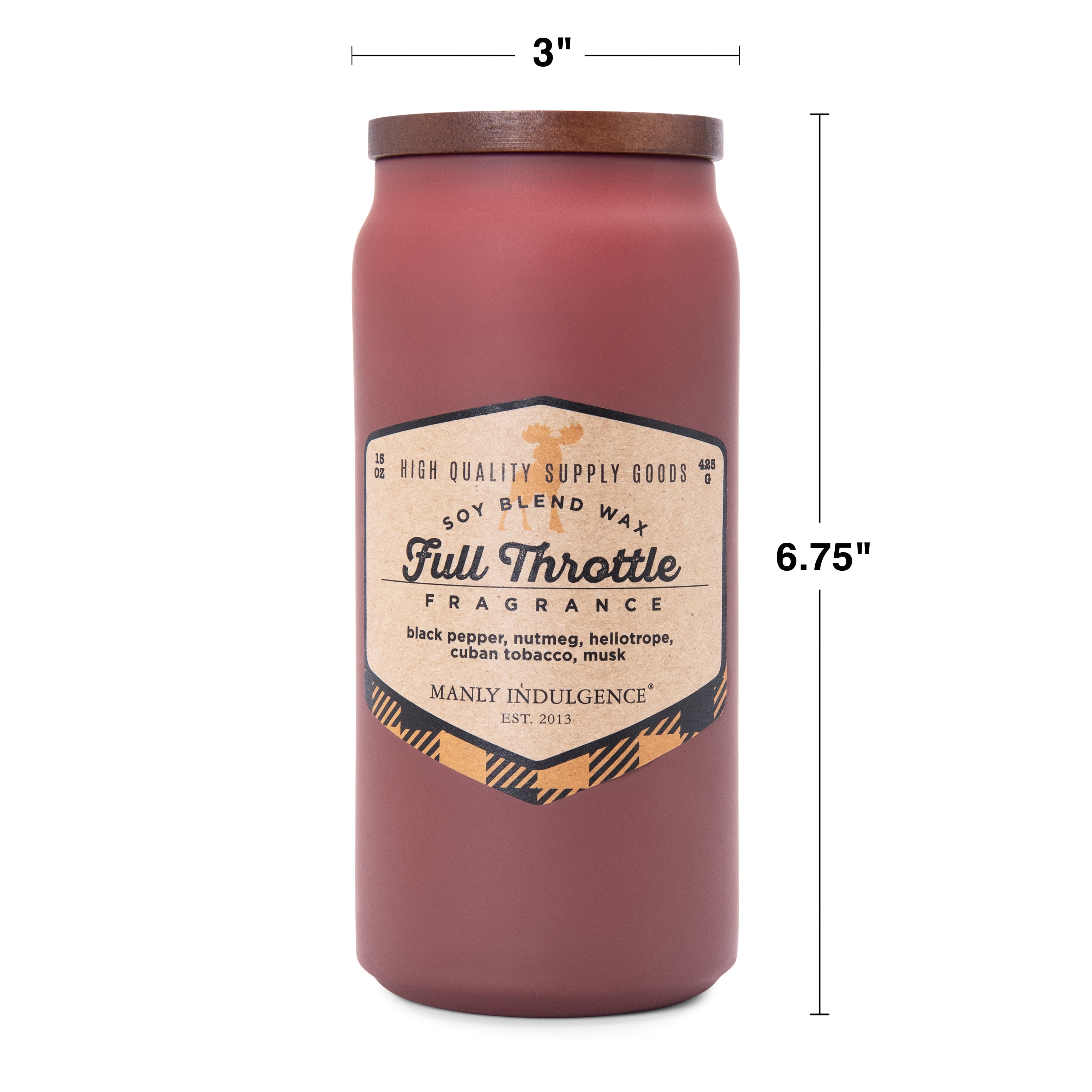 Manly Indulgence Full Throttle Scented Jar Candle, Premium Scented Candles for Men with High Fragrance and Premium Cotton Wick, Adventure Collection, 15 oz - Up To 60 Hours Burn
