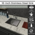 thumbnail image 6 of Hanover 18" Stainless Steel Undermount Single Bowl Sink | Handmade Pure Nano Brushed Surface | Rubber Pad and Wire Rack Included | 18 Gauge Steel, 6 of 9