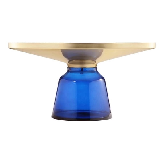 Maklaine Modern 15"H Glass Coffee Table in Gold and Blue Finish