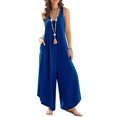 thumbnail image 2 of XIAfhje Jumpsuits For Women Casual Summer Rompers Sleeveless V Neck Jumpsuits Loose Overalls With Pockets Wide Leg Long Pants Overalls, 2 of 8