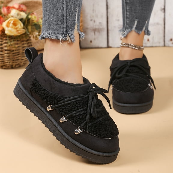 KEVCHE Womens Lace-Up Shearling Snow Boots with Thick Warm Fur Lining, Round Toe Thermal Platform Ankle Booties for Winter, Comfortable Non-Slip Thick Sole Outdoor Walking Sneakers