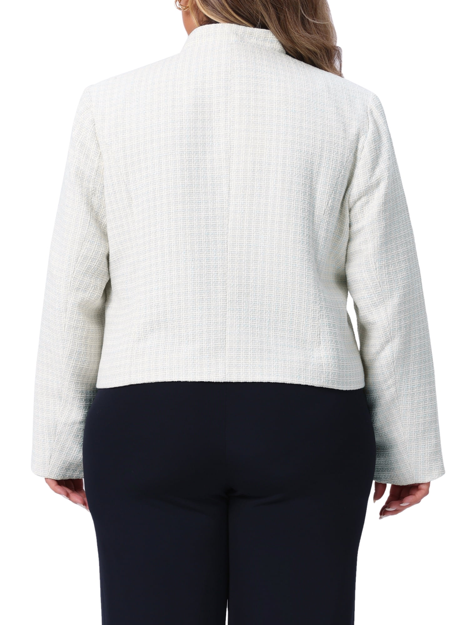DARING DIVA Plus Size Tweed Stand Collar Button Down Blazer Jacket 3X Beige