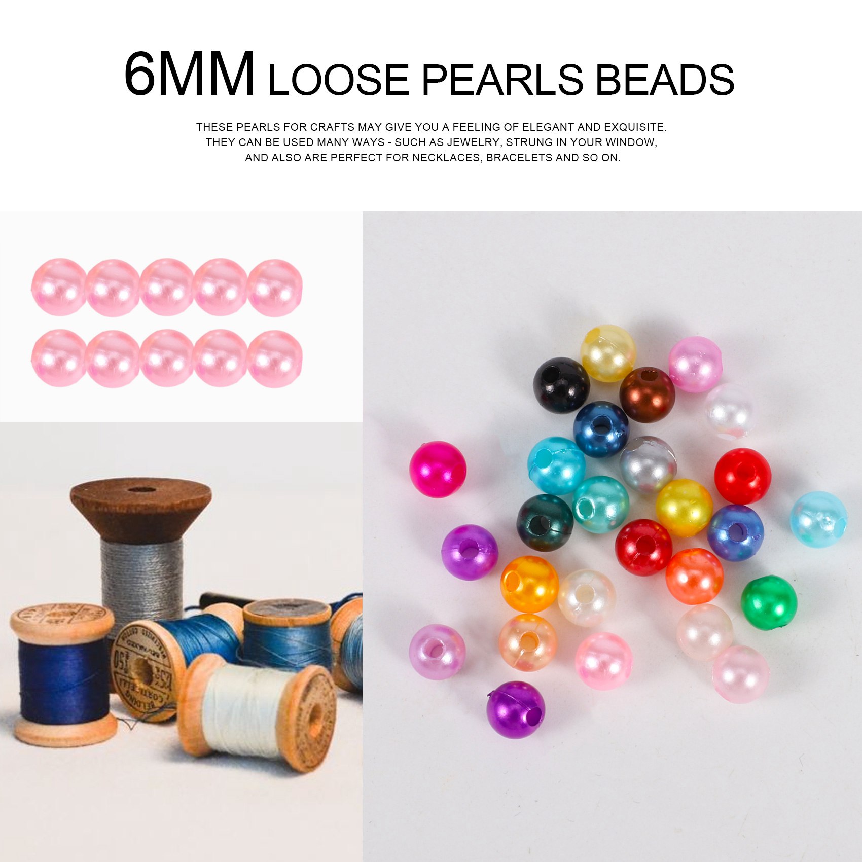 1960PCS Pearl Beads, 6mm 28 Colors Multicolor Loose Beads for