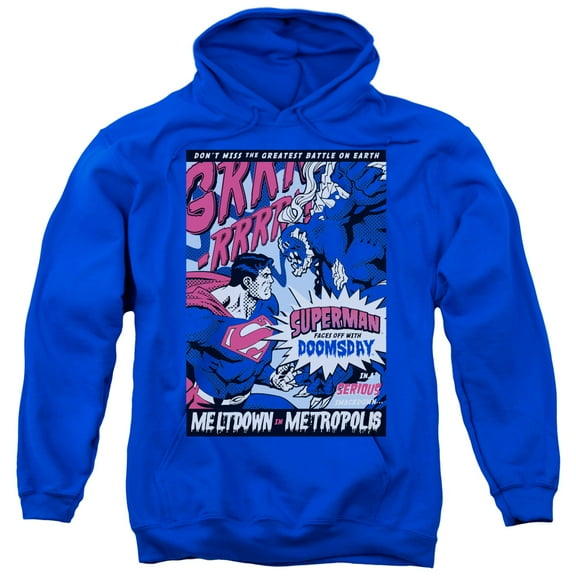Superman Meltdown Adult Pullover Hoodie Sweatshirt Royal Blue