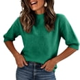 thumbnail image 2 of OIOLOYJM Short Sleeve Sweater for Women Dressy Casual Half Turtleneck Knit Short Sleeve Shirts 2026 Spring Summer Trendy Lounge Blouses Dark Green M, 2 of 5