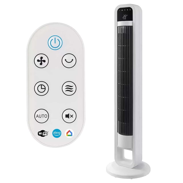Omnibreeze Ventilador De Torre White Edition | Funciona con Alexa, Google y Aplicación en Celular