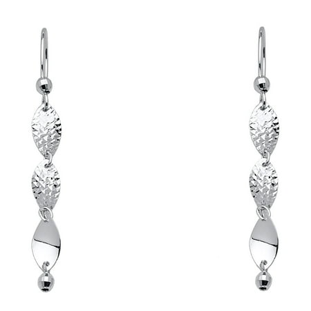 GemApex - Leaf Dangle Earrings Solid 14k White Gold Long Hanging Style Diamond Cut Polished ...