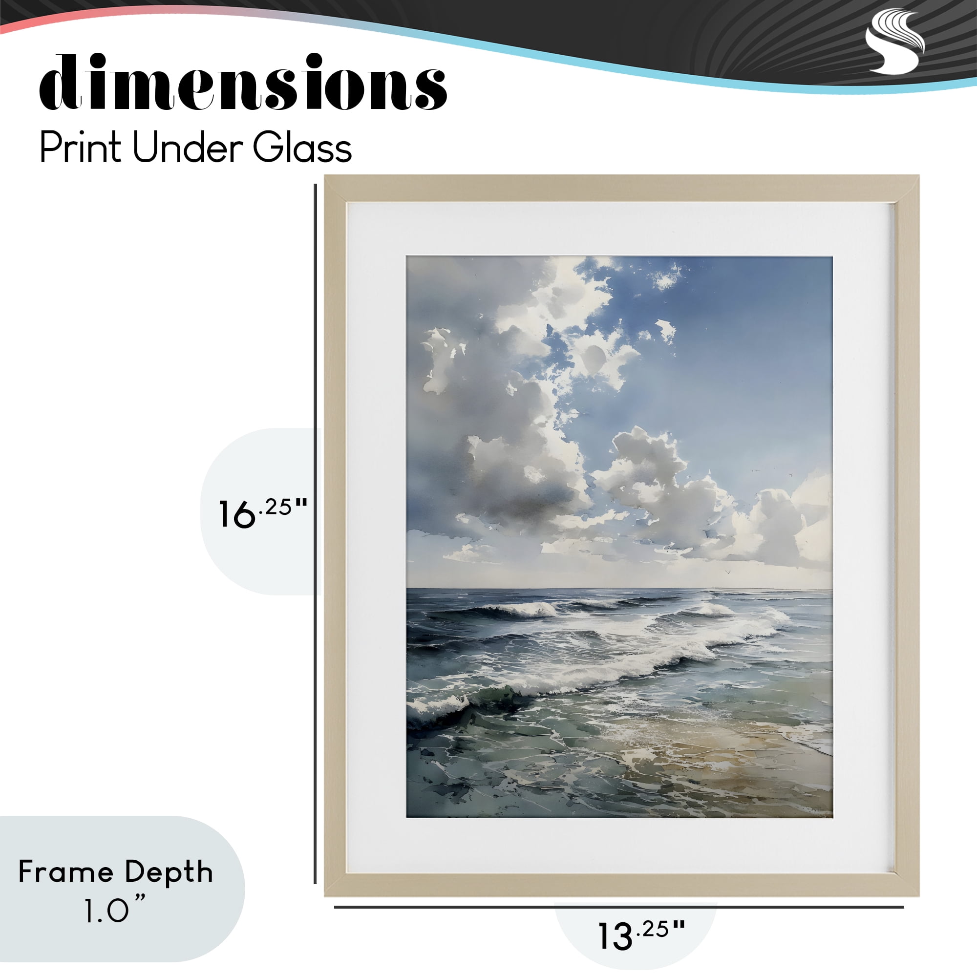 Stupell Industries Soft Waves & Clouds Birch Framed Print Under Glass, design by Franklyn Gregory