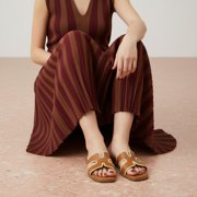 Cushionaire Voyage Cutout Strap Slides for Women - Slip On Summer Flats, Comfortable and Trendy Vacation Style Sandals for Women