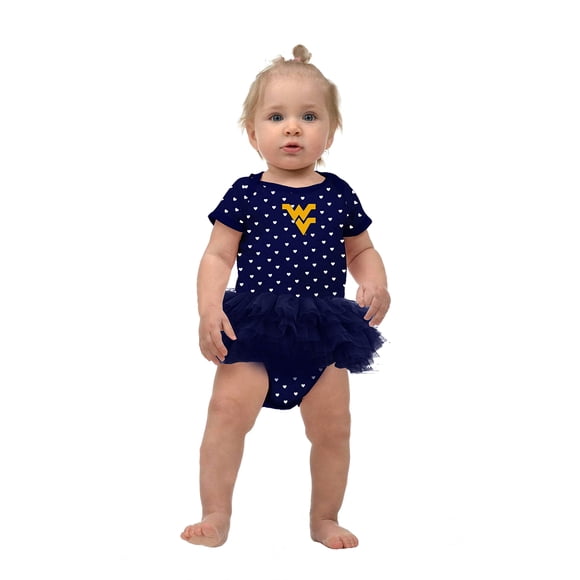 Two Feet Ahead West Virginia Mountaineers Justaucorps Bébé Fille Creeper Cœurs Jupe Tutu Robe (0-3 Mois,West Virginia Mountaineers)