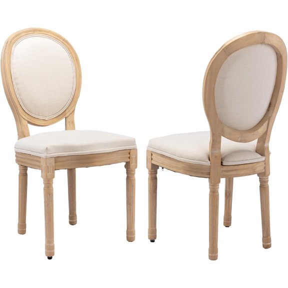 LQLI French Style Country Dining Chairs Set of 2,Farmhouse Upholstered Dining Room Chairs with Round Back and Solid Leg,Fabric Kitchen Side Chairs for Kitchen/Bedroom/Dining Room