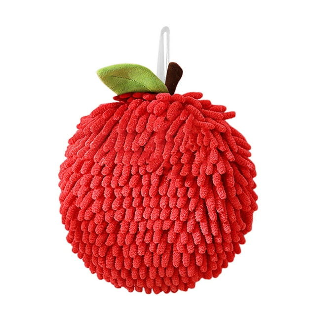 2Pcs Fuzzy Fruit Hand Towels 17x17cm, Strong Absorption, Hanging Loop, Microfiber, for Kitchen/Bath/Cleaning