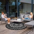 thumbnail image 4 of Round Outdoor Rugs 5ft Waterproof Patio Plastic Straw Rug Reversible Camping Carpet Lightweight Indoor Area Rug for Picnic RV Camping Balcony Graden Beach Boho Porch Decor,Black and white, 4 of 9