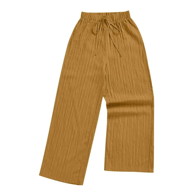 Timegard Womens Pants Straight Leg Elastic Waist Solid Color Casual Loose Comfy Trousers Lightweight