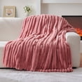 thumbnail image 1 of Blanket Queen Size for Bed - Stripe Faux Rabbit Fur Blanket, Cozy Soft Fluffy Fuzzy Blanket for Sofa, Warm Thick Furry Plush Shaggy Large Blankets for Women, Pink,90x90 Inches, 1 of 8