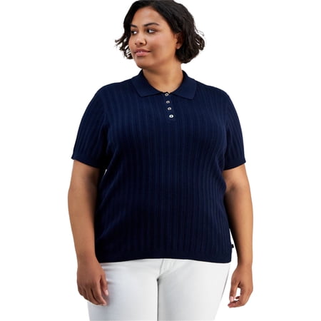Tommy Hilfiger Womens Ribbed Polo Sweater, Blue, Plus Size, 2X