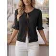 thumbnail image 3 of Anygrew Women's Lightweight Knit Cardigan - Tie Front Ruffle Short Sleeve Open Front Summer Cover Up Sweater Top, 3 of 6