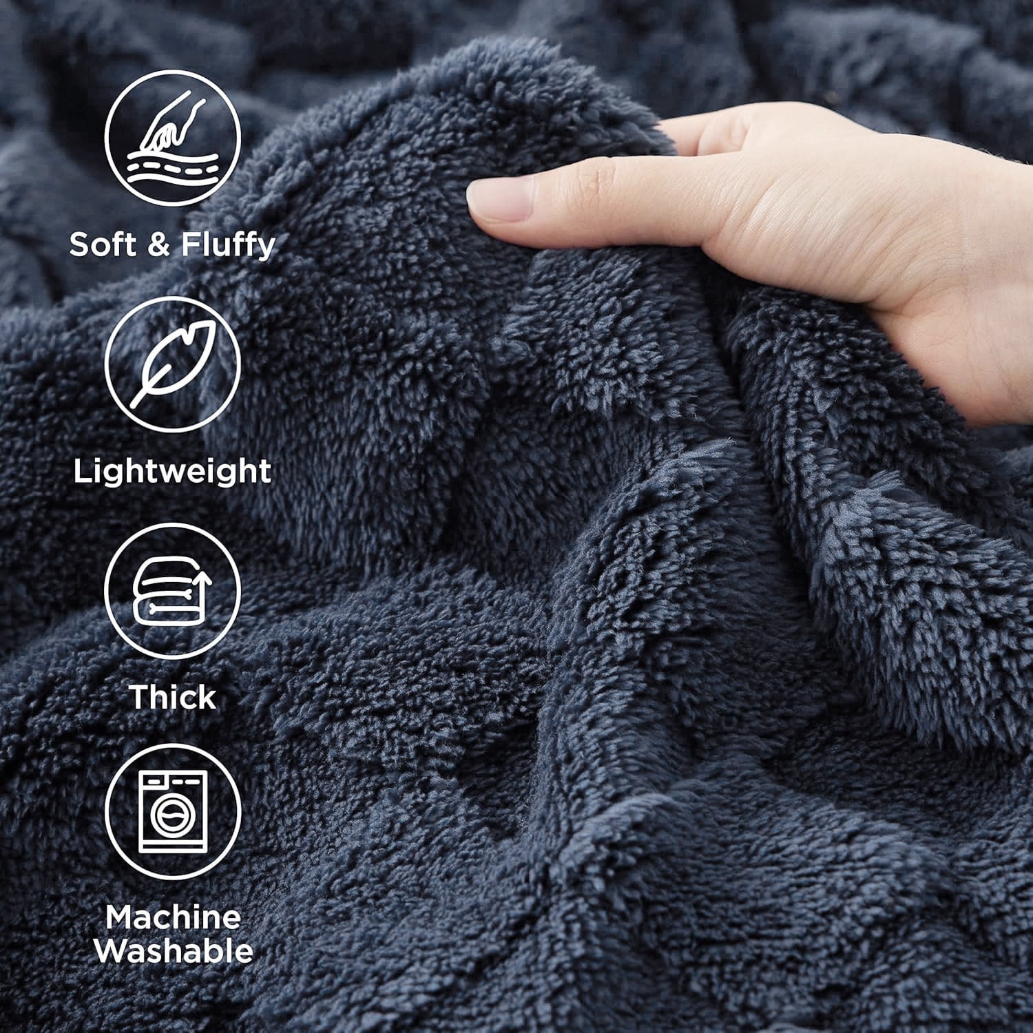 ROSEKIND Super-soft Aesthetic 3D Embossed Checkerboard Fleece Throw Blanket, Reversible Luxury Textured Fuzzy Plush Throw for Couch Bed Sofa, All-season, Charcoal Grey, 60"x80"