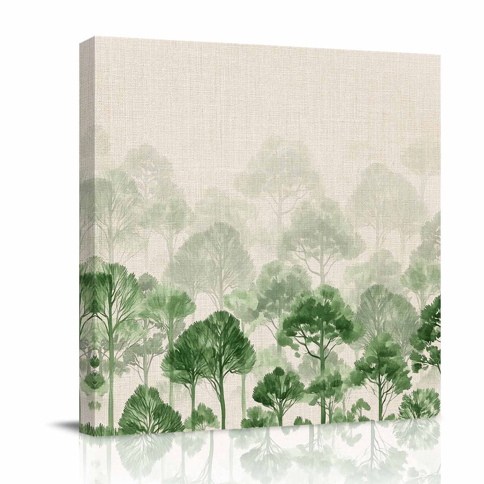 Canvas Wall Art Green Forest Framed Canvas Prints for Living Room Bathroom Farmhouse Botanical Tree Scenery Beige Gallery Wrapped Wall Decor for Home Office Gifts 12 x12 Ship Next Day