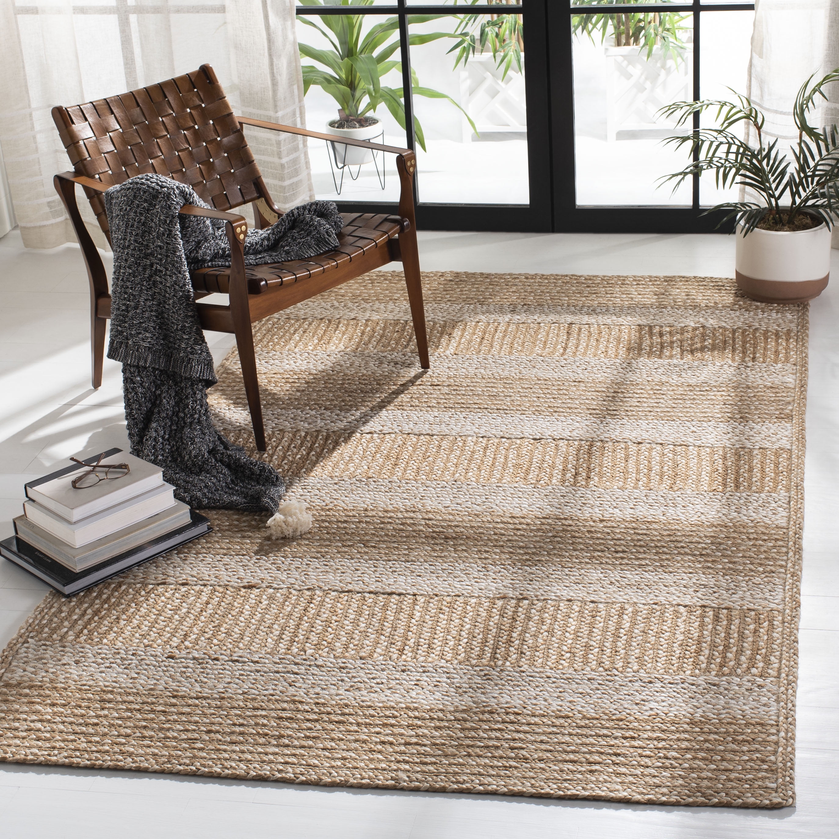 SAFAVIEH Natural Fiber Winton Striped Area Rug, Natural/Ivory, 4' x 6'
