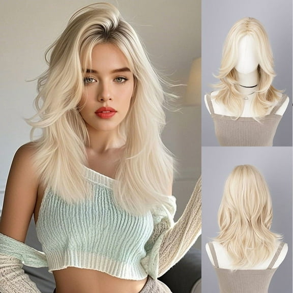 Female medium length golden wig, natural full wig