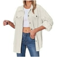 thumbnail image 2 of 2023 Winter Womens Corduroy Jacket Womens Shacket Jacket Casual Solid Lightweight Corduroy Button Down Shirts Coat Long Sleeve Lapel Loose Outerwear Tops with Pocket Up to 65% off, 2 of 5