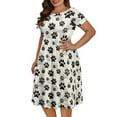 thumbnail image 4 of SCRAWLGOD Dog Paw Print Dress Women Casual Summer Dresses Midi Length with Sleeves Elastic Women's Summer Short Sleeve A-Line Midi Dresses with Wide Neck for Vacations Size S, 4 of 7
