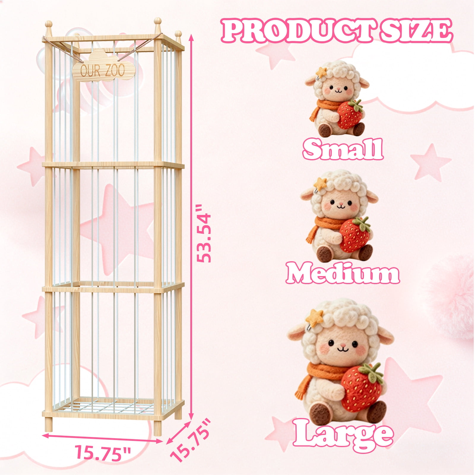 Fowroa Stuffed Animal Storage ,Wooden Zoo Toy Storage , Plushie Organizer Holder Rack with Elastic Cords