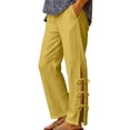 thumbnail image 2 of Chbgutlmr Pants for Women Straight Leg Split Hem Tie Side Elastic Waist Trousers Casual Loose Trendy Solid Color Pants[XL,Yellow], 2 of 6