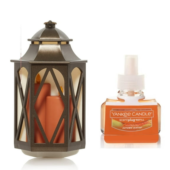 Yankee Candle Farmhouse Lantern with Light Scent-Plug Diffuser Unit with an Autumn Leaves Home Fragrance Electric Refill