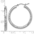 thumbnail image 2 of 14k White Gold Sparkle-Cut 3mm Round Hoop Earrings 30x30mm Wide 3mm Thick Hoop Earring for Women, 2 of 2