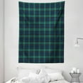 thumbnail image 1 of Tartan Tapestry, Traditional Quilt Design Scottish Folklore Elements Plaid Pattern, Wall Hanging for Bedroom Living Room Dorm Decor, 60"W X 80"L, Dark Green Black Dark Blue, by Ambesonne, 1 of 2