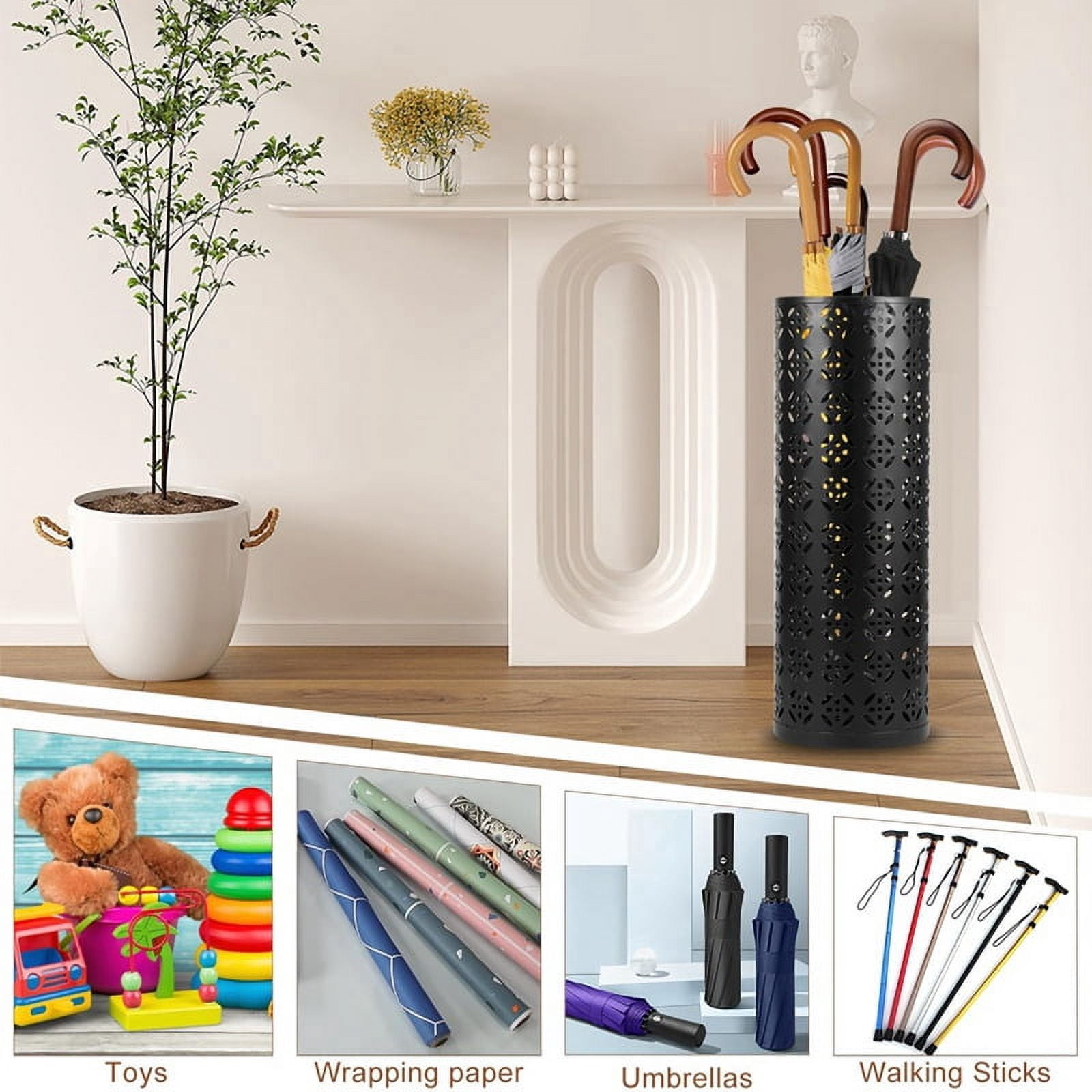 Metal Umbrella Stand, Circular Umbrella Stand, Freestanding Umbrella Stand, Entryway Umbrella Stand, White