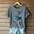 thumbnail image 2 of Sexlip Womens Swimsuit Set Patchwork Cat Print Cover Up Design Crew Neck Short Sleeve Casual Silhouette Soft Fabric for Summer Water Activities Gray L, 2 of 4