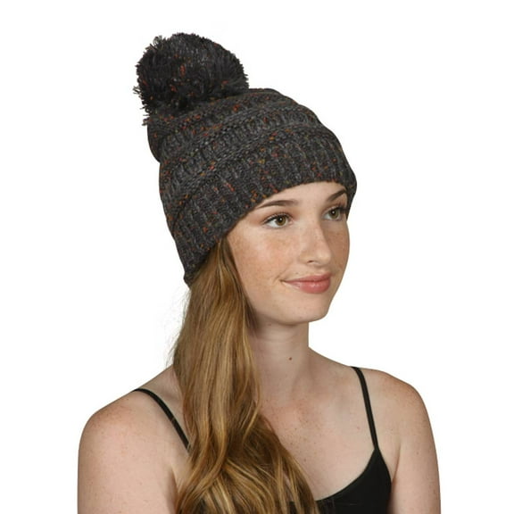 Gravity Threads Warm Cable Knit Thick Soft Beanie w/ Pom - Melange Grey