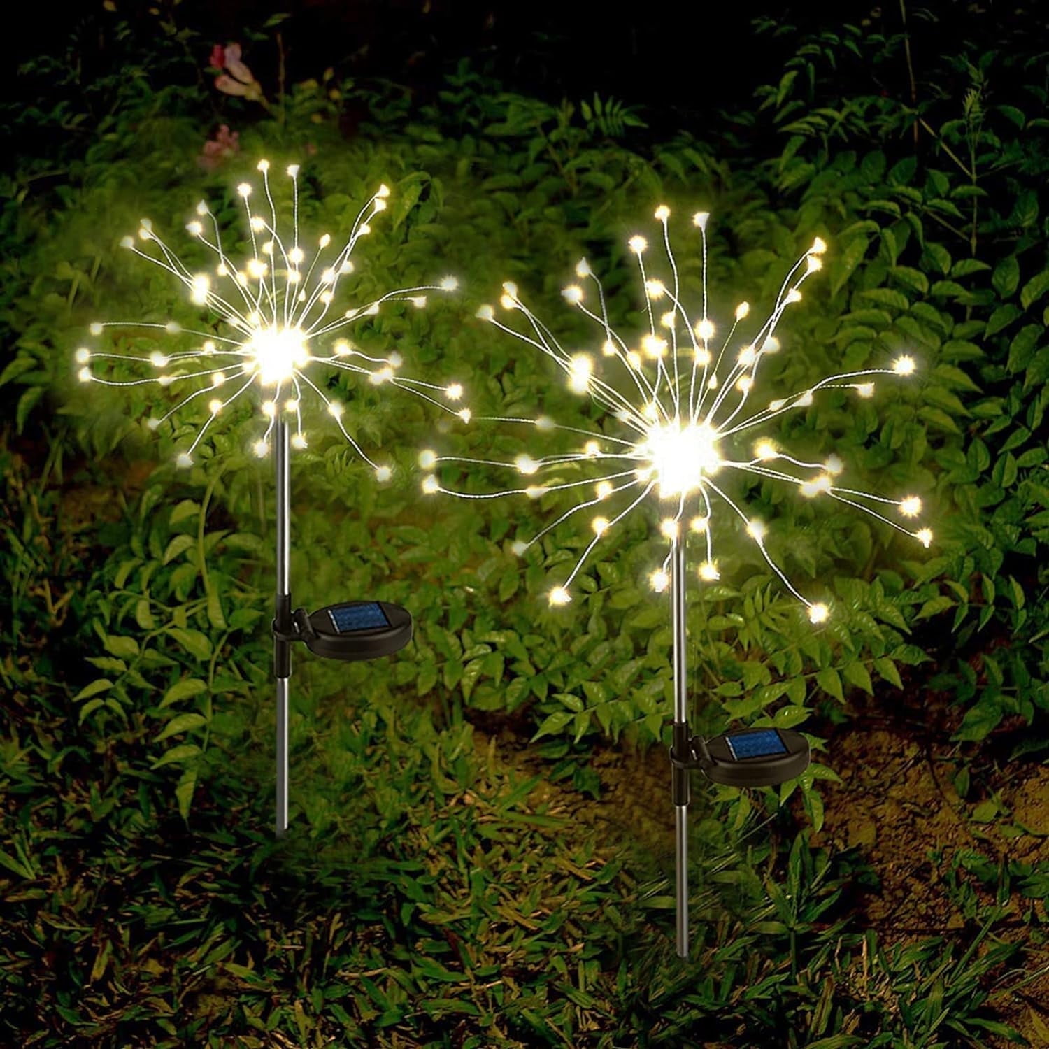 NITIDSKY 2 pack 360 LED Outdoor Solar Christmas Lights Solar Firework Lights with 8 Modes Outdoor Waterproof Garden Lawn Walkway Yard Decoration, Warm White