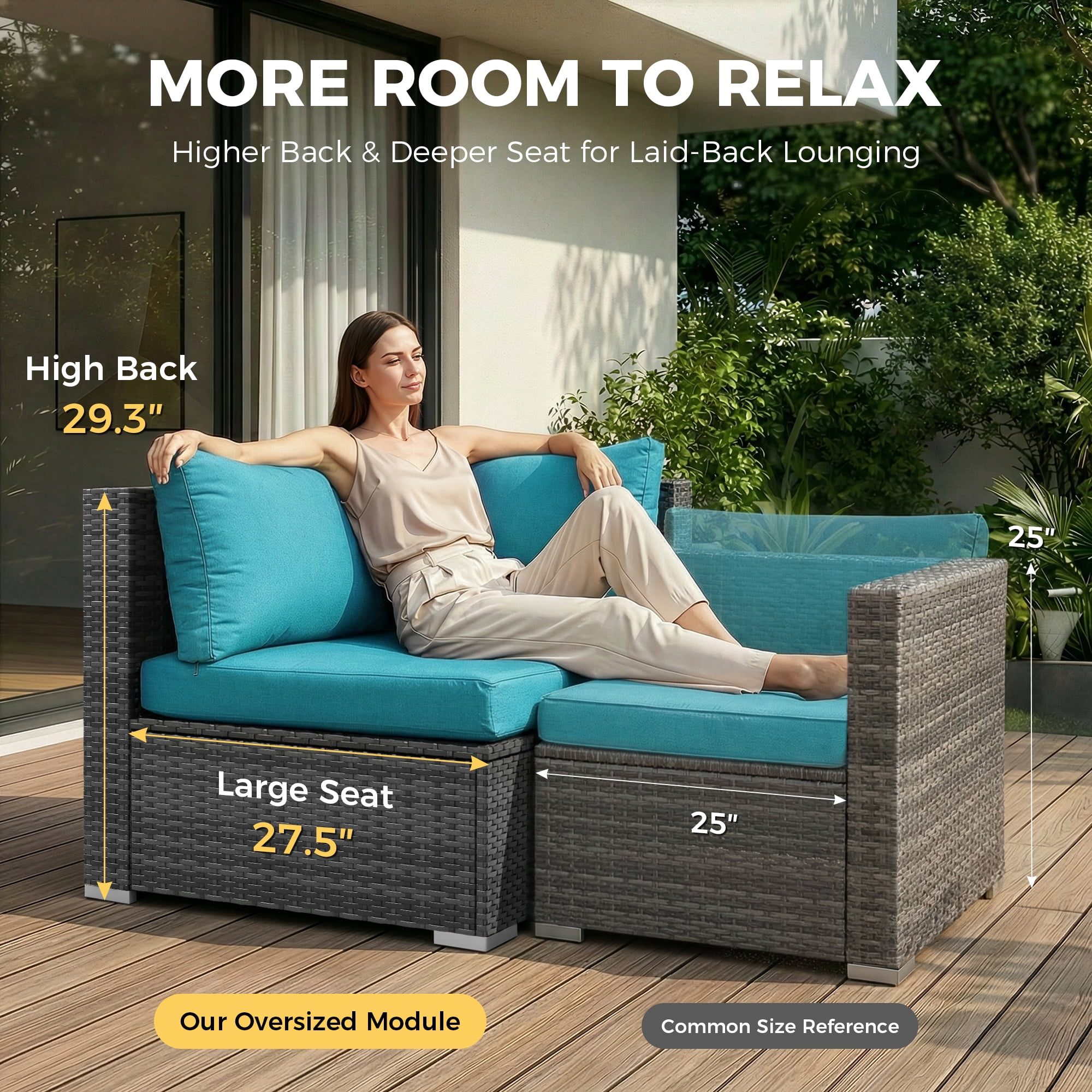 RADIATA 10-Piece Patio Furniture Set with Fire Pit Table, Outdoor Sectional with 43" 60000 BTU Firepit Table, Double Chaise Lounge, High Back Wicker Outdoor Sectional with Fire Pit Set,Green
