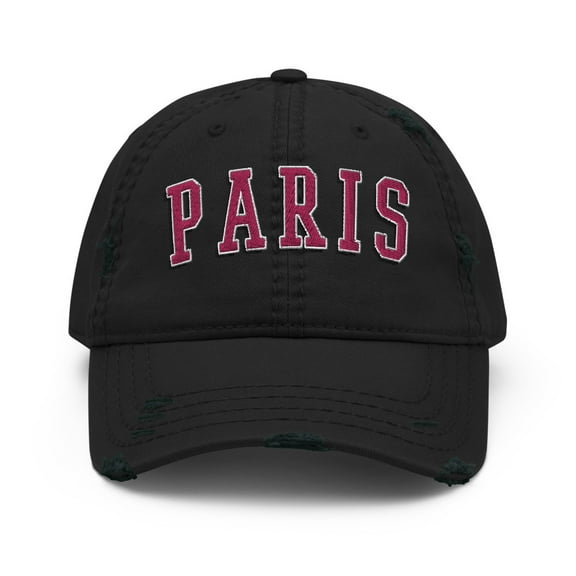Paris Pink Embroidered Distressed Hat (Black)