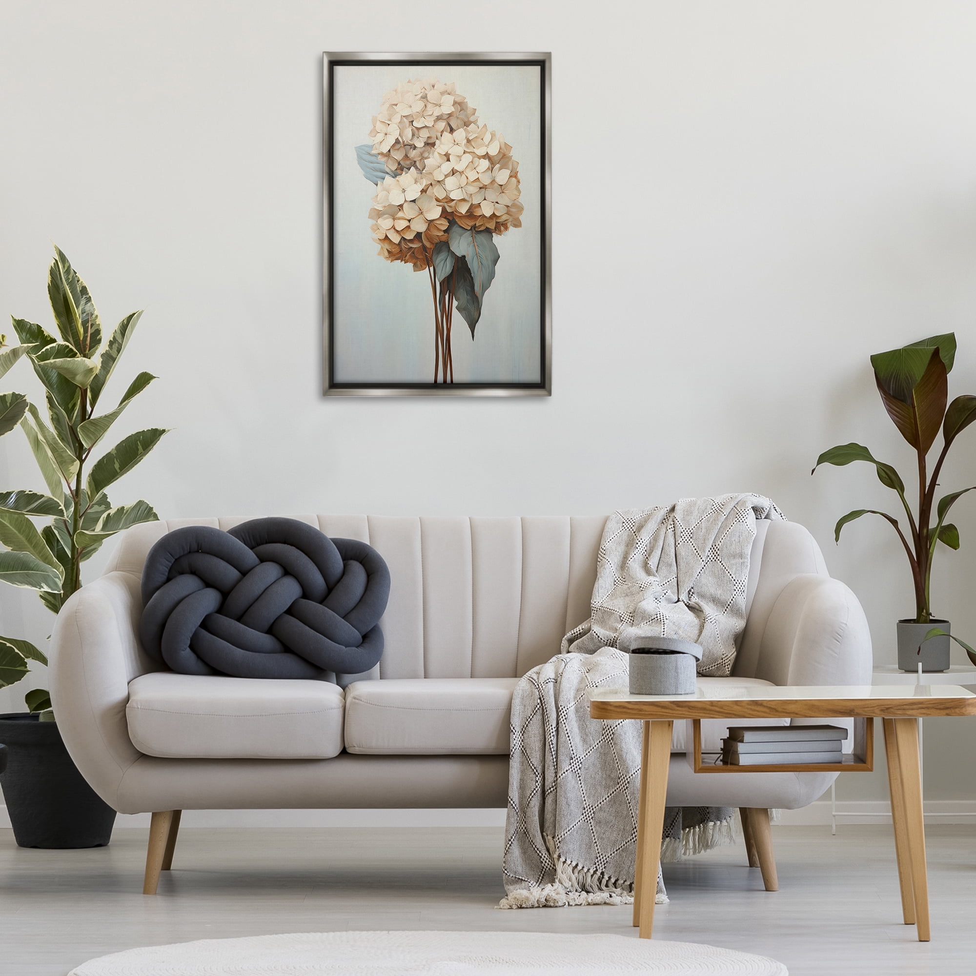 Stupell Industries Vintage Hydrangea Florets Plants & Flowers Painting Gray Floater Framed Canvas Art Print Wall Art, 21 x 31