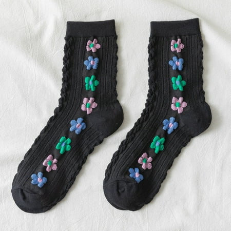 

AIEOTT Women Fashion Retro Academic Style Flower Lovely Cotton Middle Tube Socks