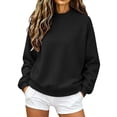 thumbnail image 2 of Womens Solid Color Mock Neck Pullover Sweatshirt, Oversized No Pocket Long Sleeve Brushed Fleece Pullover with Ribbed Cuff, Loose Soft Mock Neck Sweatshirt for Spring Fall Mild Winter Black, 2 of 4