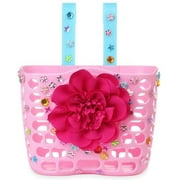 MINI-FACTORY Kid's Bike Basket, Cute Flower + Bling DIY Crystal Stickers Bicycle Front Handlebar Basket for Kid Girls (Hot Pink)
