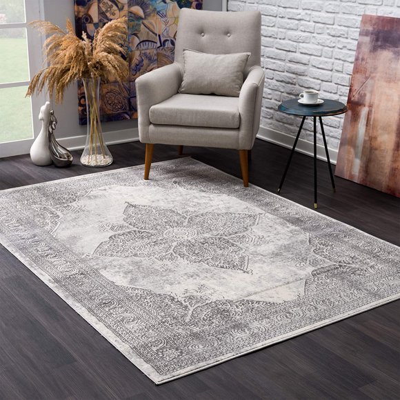 eRug Outlet Tapis d'Intérieur Traditionnel Géométrique Gris