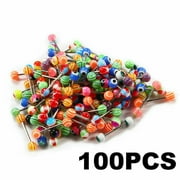 2Z 100 Pcs Multicolor Tounge Rings Bars 316L Surgical Steel Barbell Body Piercing Jewelry,Tongue Ring