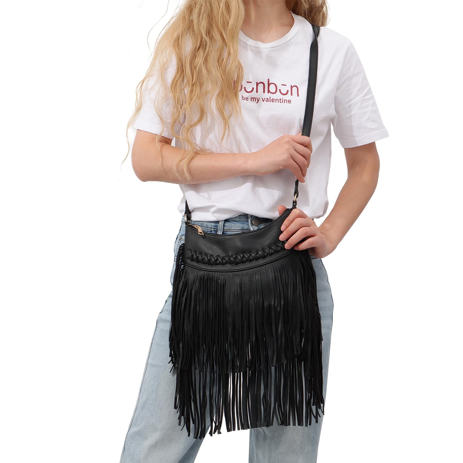 Leather Fringe Purse for Women Trendy Western Tassel Crossbody Bag Vintage Hobo Black Shoulder Messenger Bag