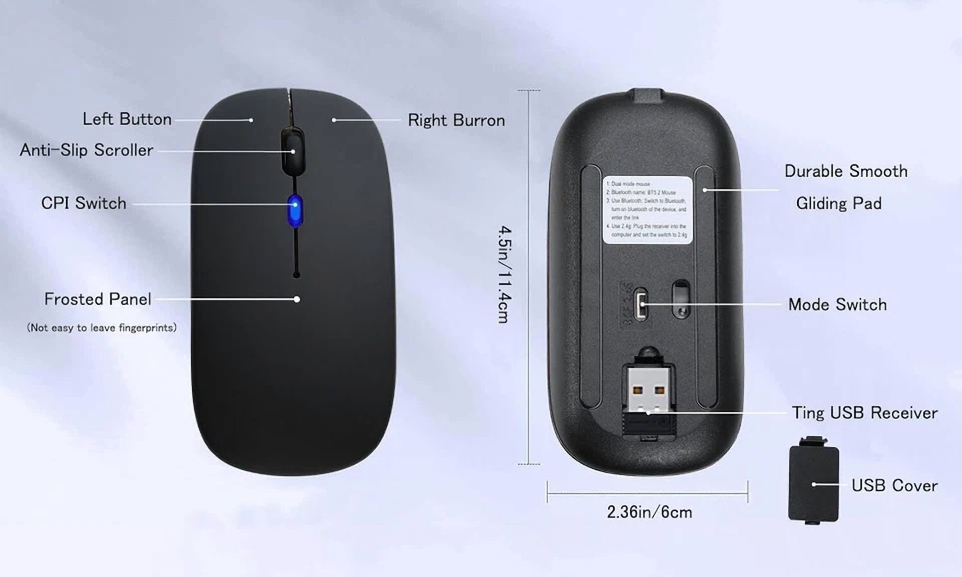 BUTTERFLY- Wireless Bluetooth Mouse Rechargeable Laptop Mice With Led Use Portable(Bt5.2 An