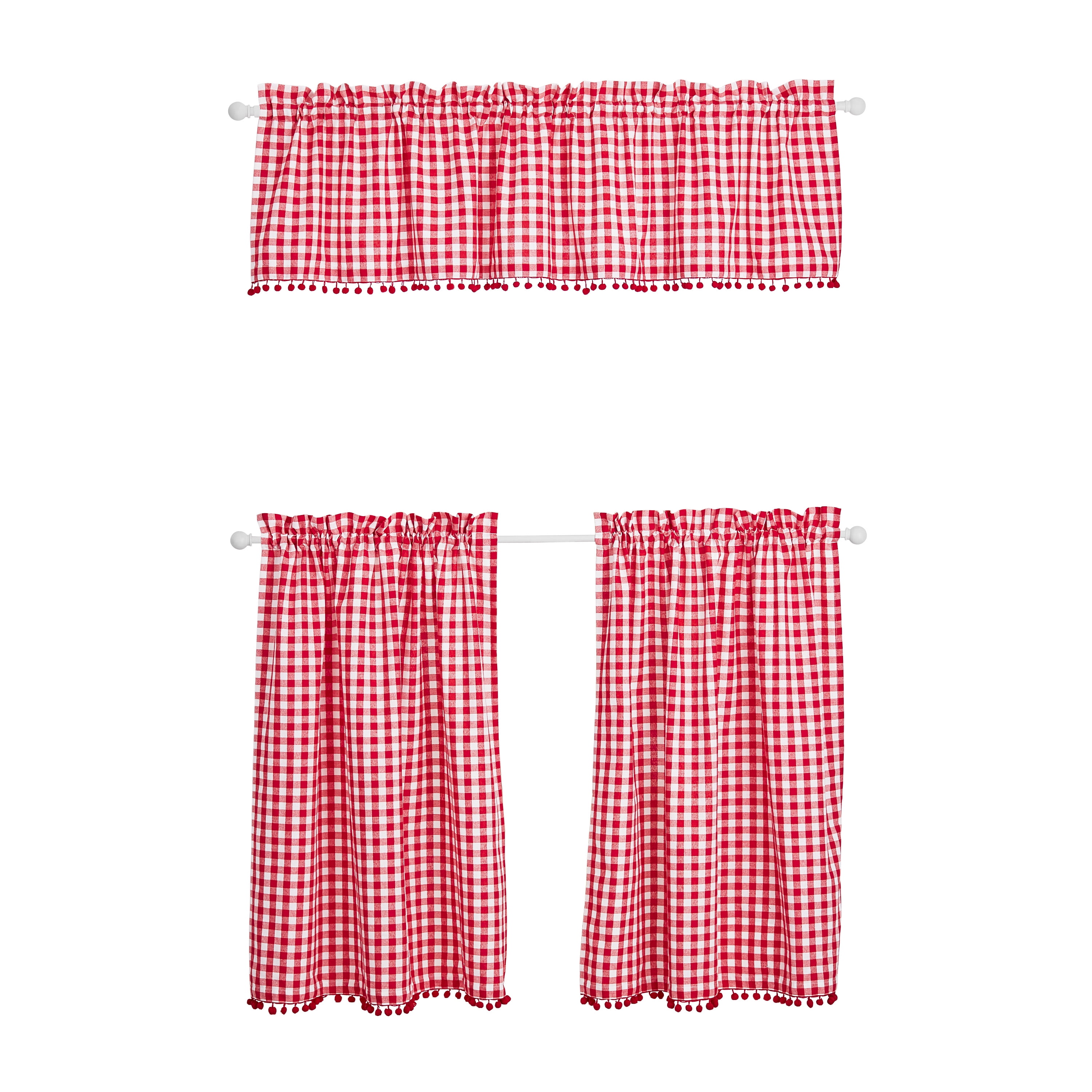 The Pioneer Woman Gingham 3-Piece Tier & Valance Set, Red