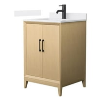 Janna 24" White Oak Single Vanity & White Cultured Marble Top & Black Trim