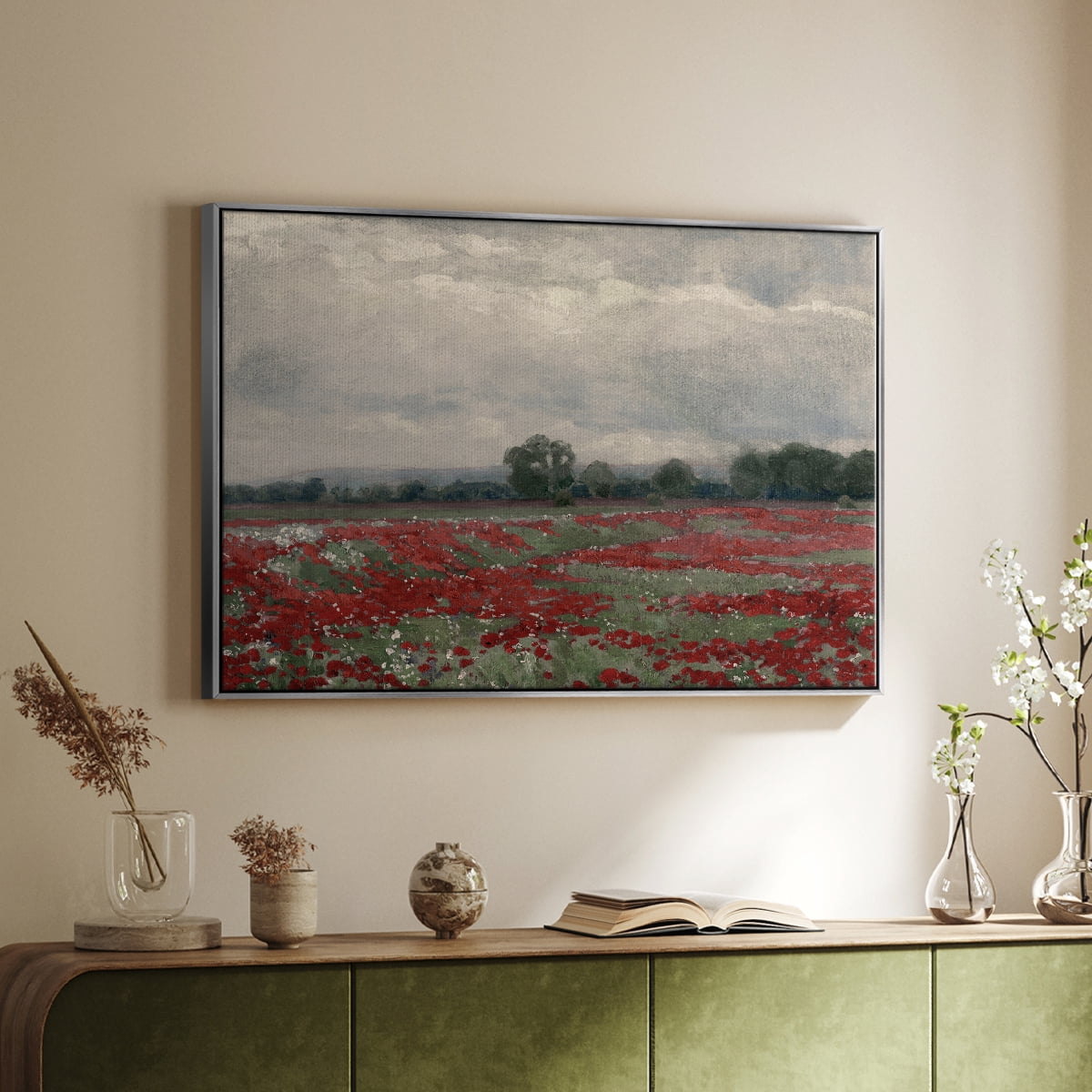 Vintage Botanical Print-XCIII By Wexford Home Framed in Silver Wood Gallery Wrapped Canvas 25 in. x 37 in.